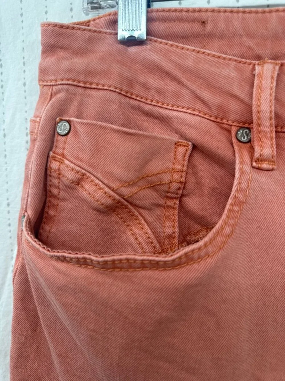 Shyanne Womens Jeans Sz 32 Peach Flare Leg Tulip-Pocket Boho Hippie Festival - Picture 3 of 14